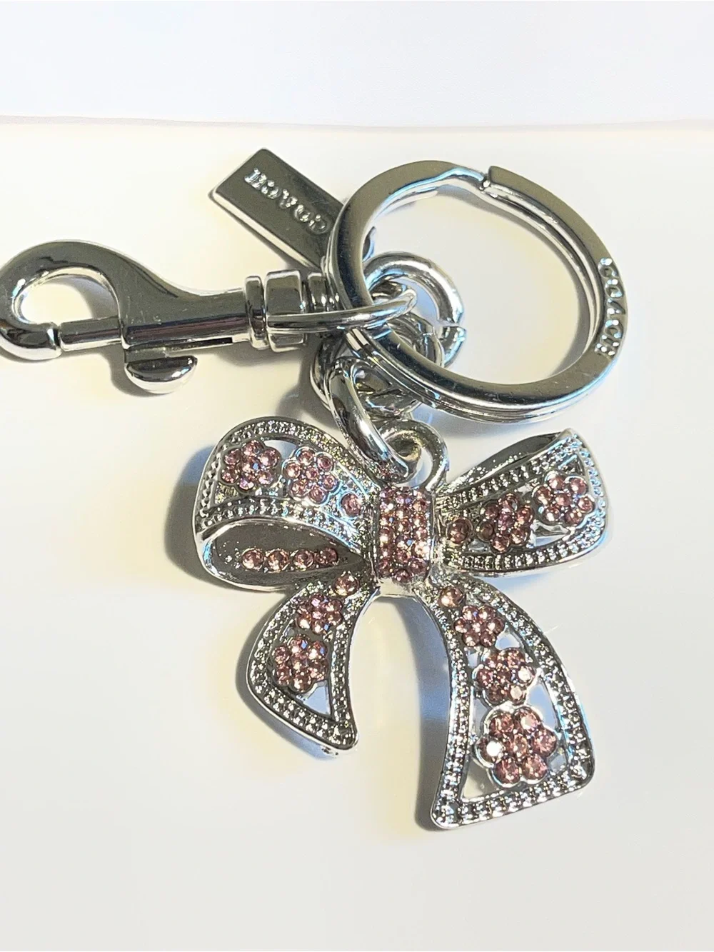 COACH Pink/Silver Crystal Bow Keychain/Bag Charm - NWOT**